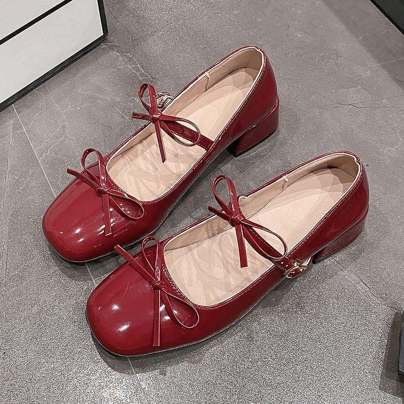 Одно слово в сказочном стиле с юбкой туфли Мэри Джейн квадратный носок бант французский ретро серебристый толстый каблук одинарные туфли