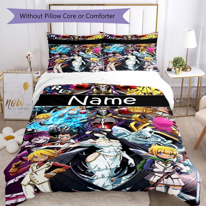 3pcs Custom Name Overlord Bedding Set Duvet Cover Closure Includes 1 Duvet Cover & 2 Pillowcases, Soft and Comfortable for All Seasons.