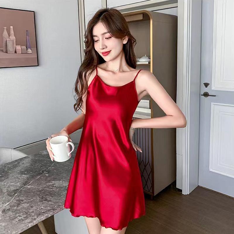 Sexy Pajamas, Women's Silk Nightshirts On Suspenders, Women's Spring-summer Thin Silk Straps, Can Be Worn At Home, Can Be Worn On the Street