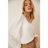 Women's White Square Collar Textured Knitted Blouse Dd01111