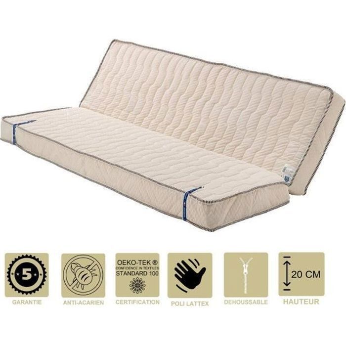 Literie -Matelas Trs Ferme Pour Clic Clac 140x200 cm epaisseur 20 cm - Dim Assise 70 cm - 7 zones de Confort - Dhoussable Housse Lav