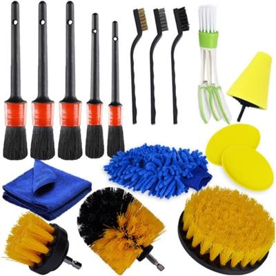 17PCS Car Duster Brushes Set, Auto Duster Drill Brush, Detailing Brush, Metal Brush, Sponge, Towel, Car Duster Interior Exterior Dusting Tools