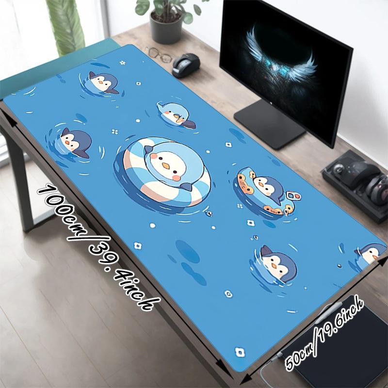1PC Penguin Swimming Oversized Mouse Pad - Non-Slip Rubber Base Perfect for Office School Esports Home Decor Desk Mat 303A