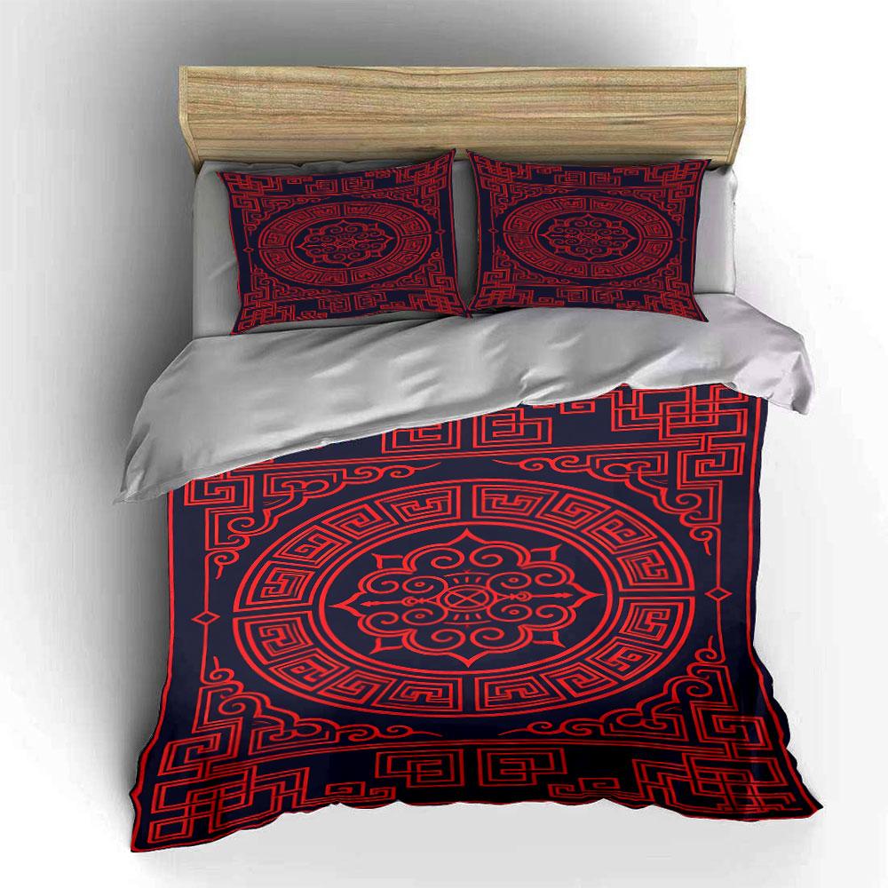 Circular geometric red patterns. Bedding sets Duvet cover sets Duvet covers Pillowcases(1 * Duvet Cover 2 * Pillowcases without duvet insert)