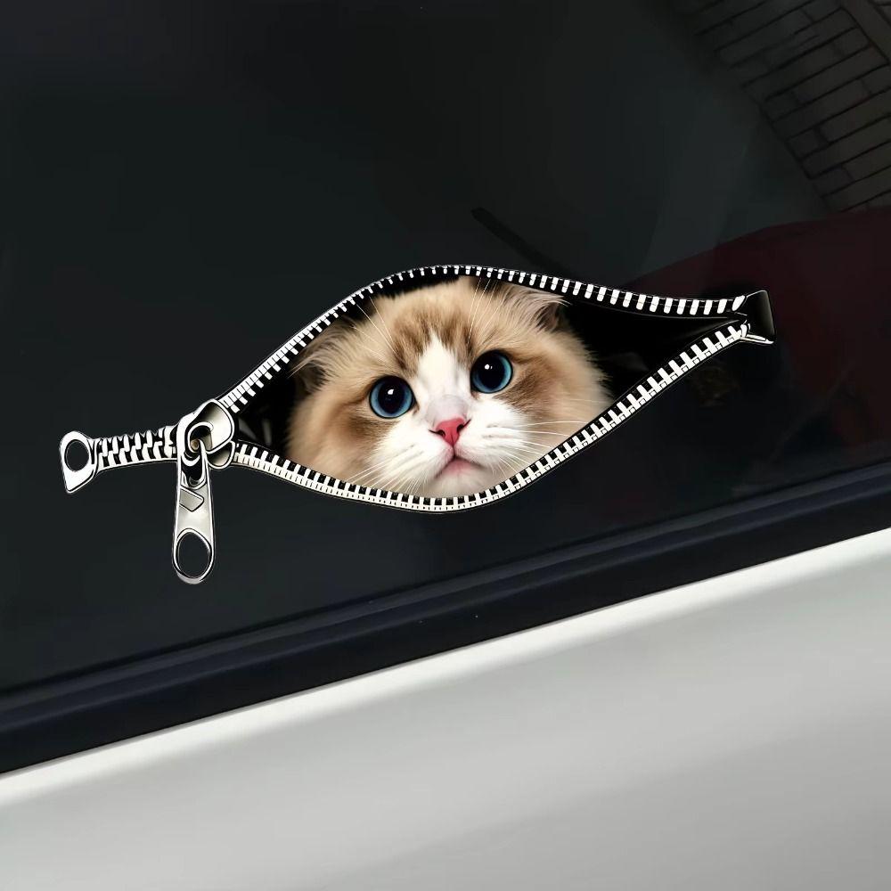 Waterproof Cat Car Sticker Zipper Design Pet Car Decoration Sticker  Scratch Covering