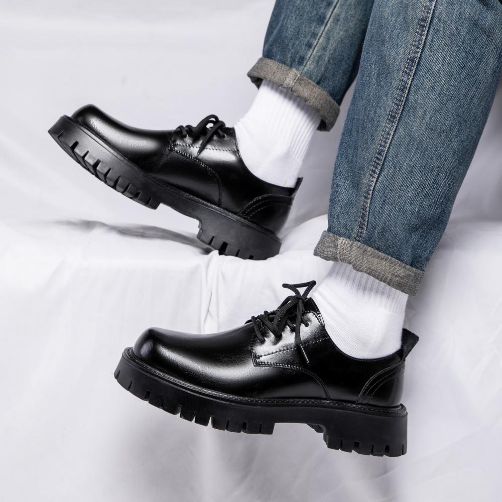 Derby Thick Soled Men's Leather Shoes Fashionable Minimalist Style Daily Outdoor Trendy Party Adult Office Groom's Shoes