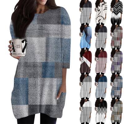 Женские повседневные рубашки с рукавами 3/4, модные туники с принтом, топы с карманами