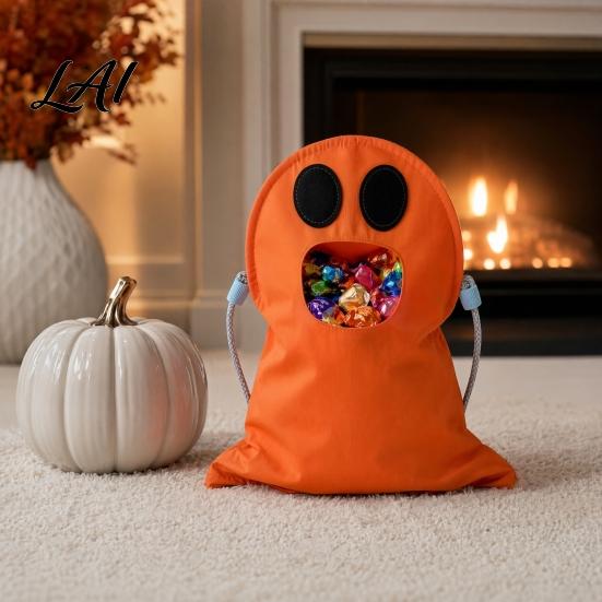 Trick Or Treat Candy Holder Halloween or Bag for Kids Cute Ghost Design with Handle Oxford Cloth Snack Party Favors School Bags