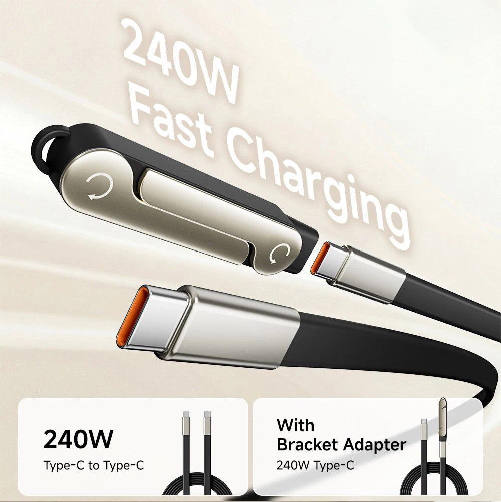 240 Вт 2-в-1 USB C на Type C Быстрая зарядка Складная подставка Кабель данных Для iPhone 17 Съемные кабели адаптер type c