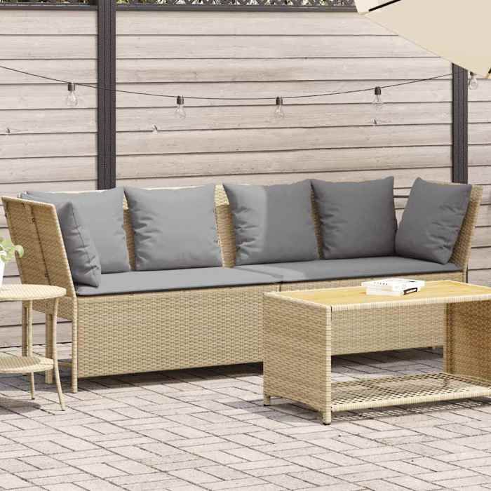 VidaXL Garden Sofa with Beige Cushions Braided Resin, Outdoor Sofa, Garden Loveseat, Outdoor Furniture, 4104126