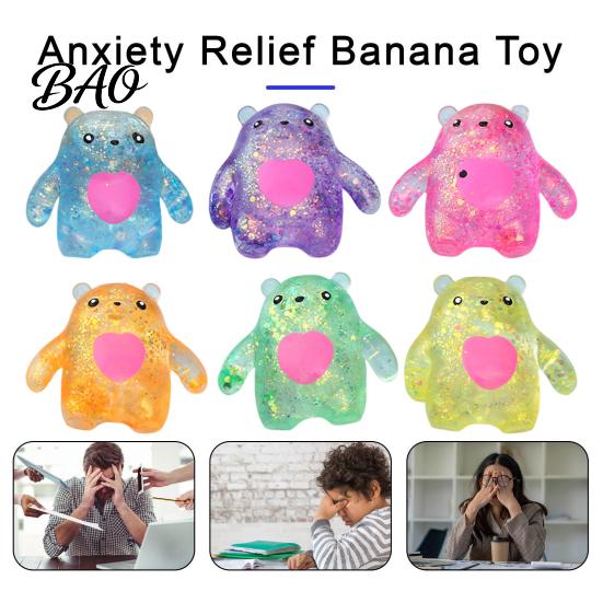 Pinch And Decompress Toy Slow Rebound Toy, Soft Silicone Stress Relief Squeeze Odorless Pink for Kids Heart Bear with Aurora Glitter, Portable