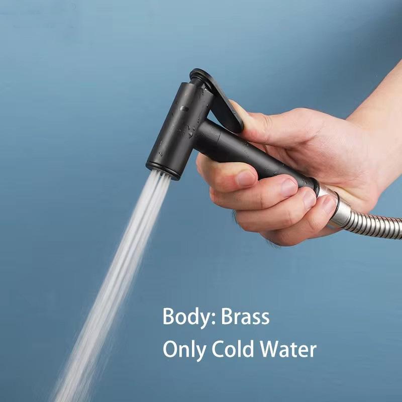 Sprayer Bidet Set Solid Brass Body Shine Chrome Black Gold Metal Grey Brass Shattaff Bathroom Toilet Fixture Cold Tap