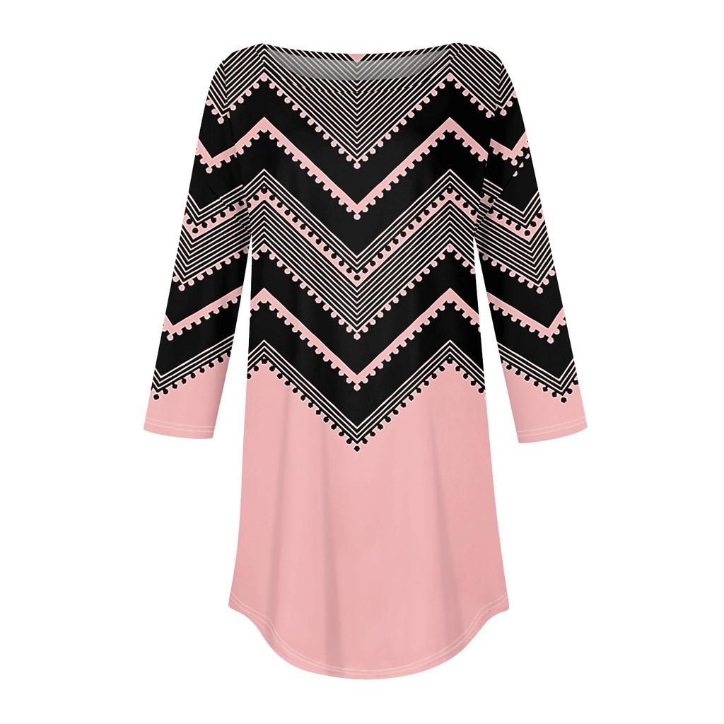 Women's Loose Round Neck Print 3/4 Sleeve T-Shirt Top Pullover