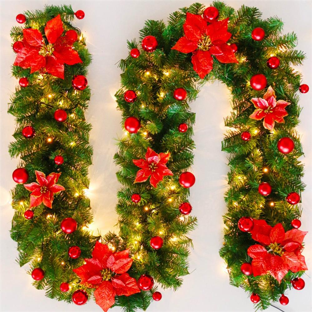 2.7m Luxury Christmas LED Cane Wreath Decoration With Lanterns Green Artificial Christmas Tree Banner Party New Year's Door Wrea