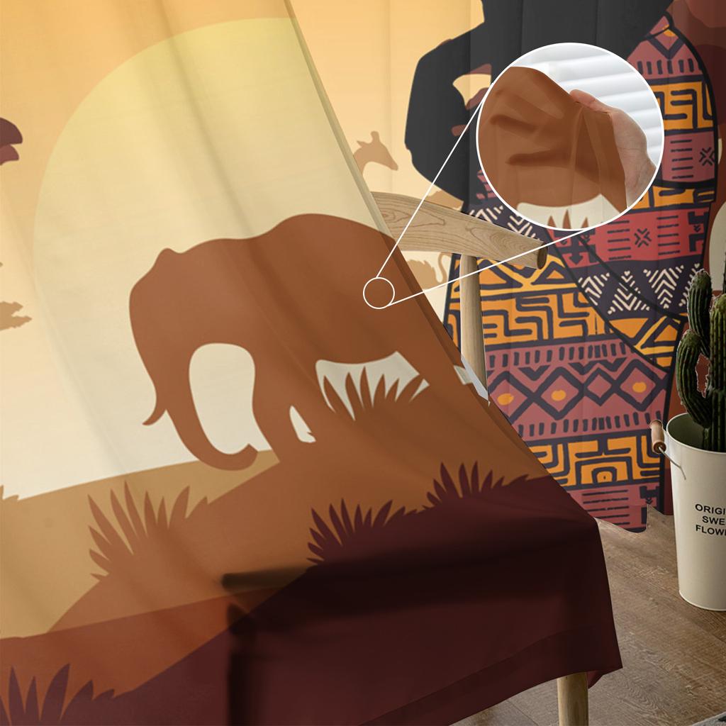Africa Woman Giraffe Elephant Silhouettes Sheer Curtains for Living Room Decoration Window Curtains Kitchen Tulle Voile Curtains