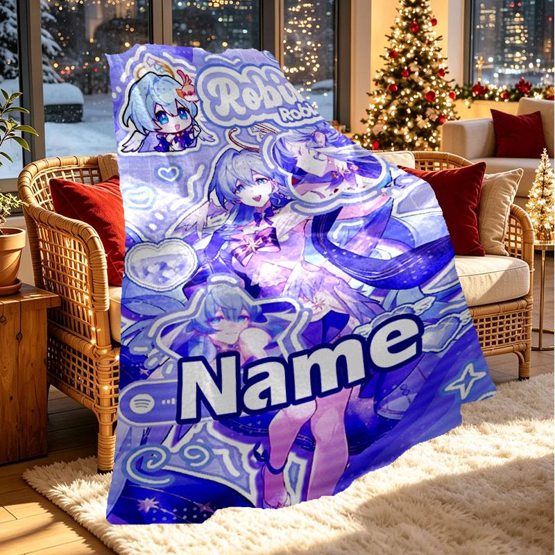 Custom Name Personalized Robin (Honkai Star Rail) Print Blanket, Home Decor, Bedroom, Sofa, Camping, Couch, Gifts for Birthday Christmas