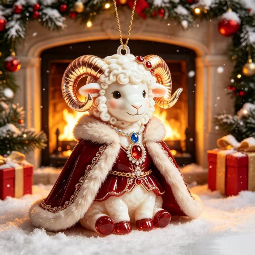 2D Flat Goat Hanging Ornament Artificial Rhinestone Animal Hanging Decoration Festive Occasions