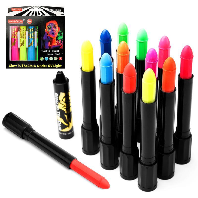 Набор из 6/12 светящихся красок для тела в палочках для макияжа на Хэллоуин и сцены