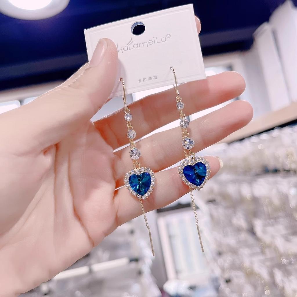 1 пара легких роскошных сережек-кисточек, которые можно носить в любом месте, подвеска из искусственного синего кристалла, очень подходит женщинам, популярная ручная работа в форме сердца