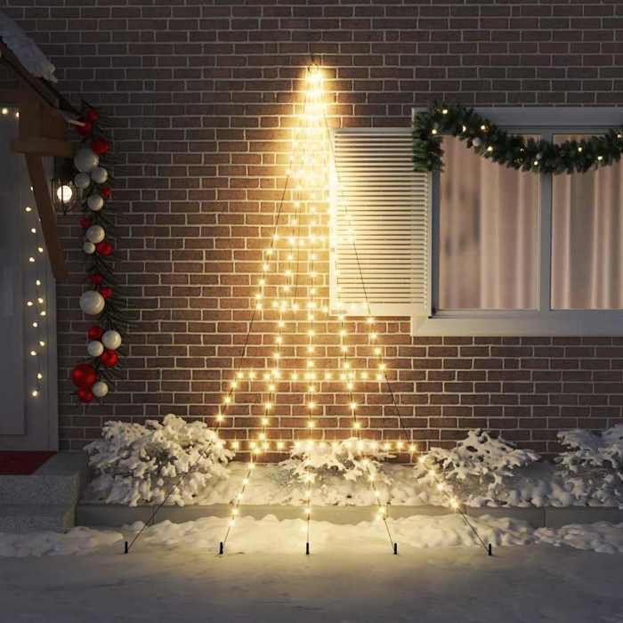 VidaXL Arbre de Noël LED avec piquets au sol Blanc chaud 300 cm Métal, Déco moderne pour le salon, cadre métal robuste, 42018741