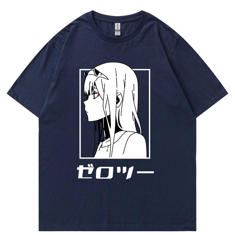Футболка с японским аниме унисекс Kawaii Cartoon Zero Two Футболка Harajuku Топы унисекс Unisexga Футболки с рисунком Свободные топы унисекс большого размера Футболка