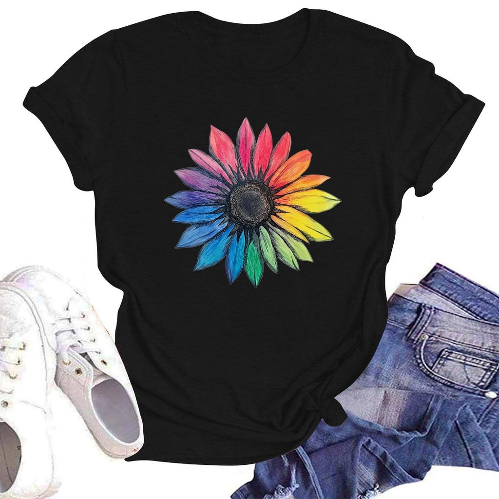 Женская повседневная свободная футболка с принтом, круглый вырез, пуловер, короткий рукав, топ