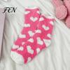 Love Pattern Socks 1 Pair Women Fuzzy for Valentine's Day, Warm Fluffy Coral Fleece Non Slip Bedtime Slipper Socks, Fall Winter Thick Sleeping
