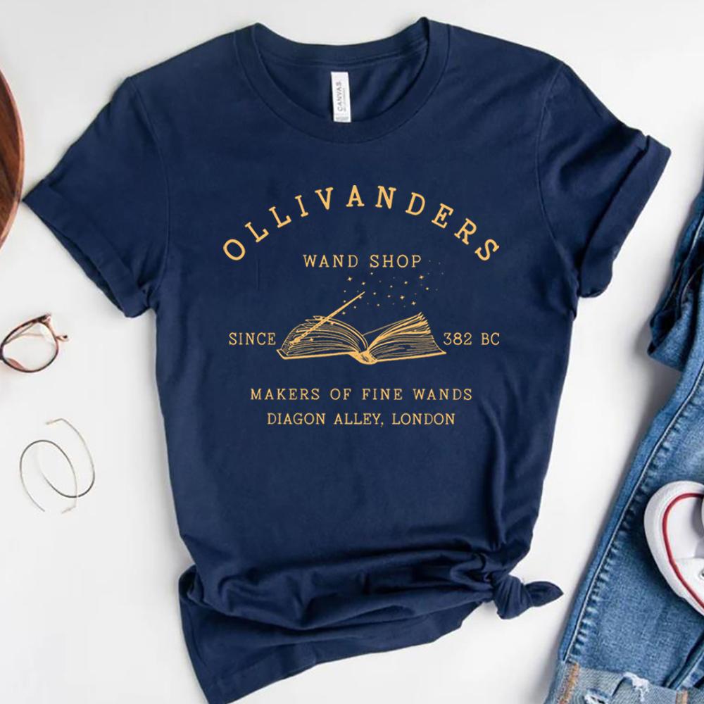 2025 Ollivanders Wand Shop T Shirt Wizard Book Shop Shirt HP Shirt Book Nerd Aesthetic Clothes Magic Tee Unisex Short Sleeve Top