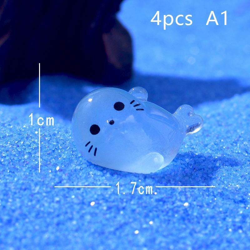 4Pcs Kawaii Luminous Mini Seal Pup Resin Glow At Night Marine Animal Figurines Ornament Fairy Garden Diy Accessories