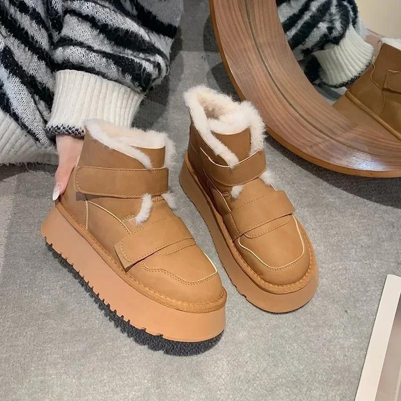 2024 Брендовая женская обувь Короткие плюшевые женские сапоги Модные пошивочные повседневные ботинки Женские горячие продажи Круглый носок Теплые зимние сапоги
