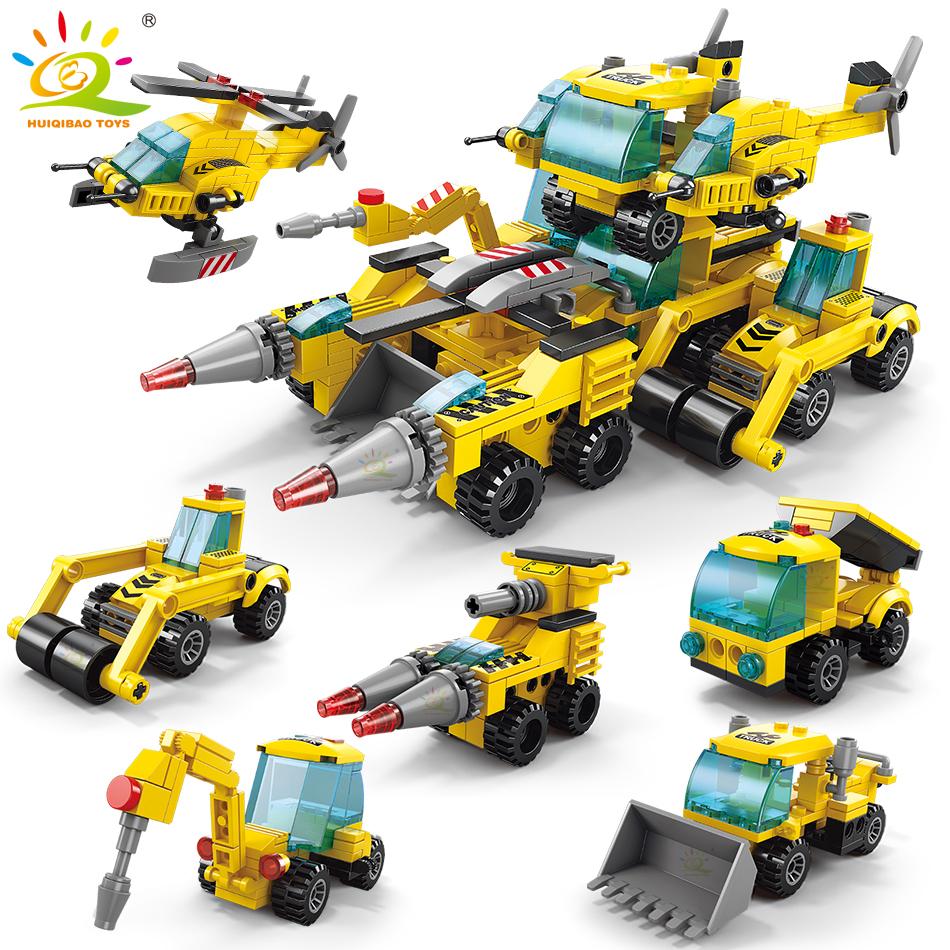 461pcs 6in1 City Engineering Drill Truck Model Building Blocks Bulldozer Crane Car Brick Set Children Construction Toy