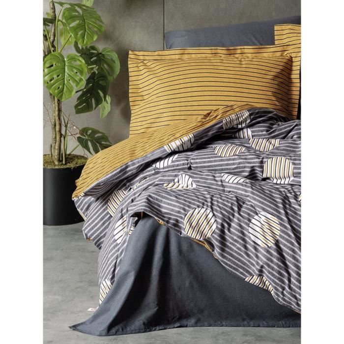 Parure de lit - 1 housse de couette 220 x 240 cm + 2 taies d'oreiller 60 x 60 cm - 100% coton renforcé - Gris
