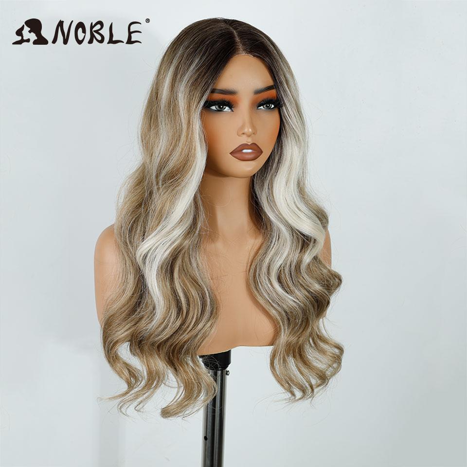 Noble Synthetic Lace Front Wigs For Women Body Wave Pre Plucked Layered Wig 13x3 Frontal Wigs Ombre Brown Blonde Lace Front Wig