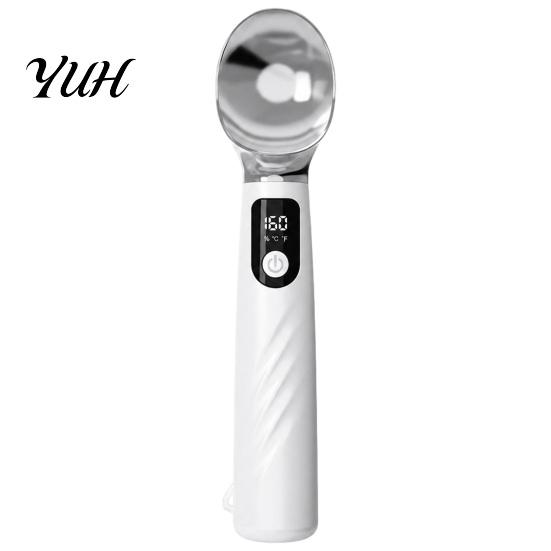 Convenient Kitchen Tool for Elderly Heated Ice Cream Scoop with LED Display, Rechargeable Self-Warming Spoon Electric Gadget Home Dessert Hard Gelato,