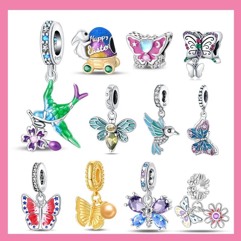 Animal Firefly Green Spring Bird Butterfly Beads Fit Bracelet Charms Copper Original Jewelry Making Women Anniversary Gift