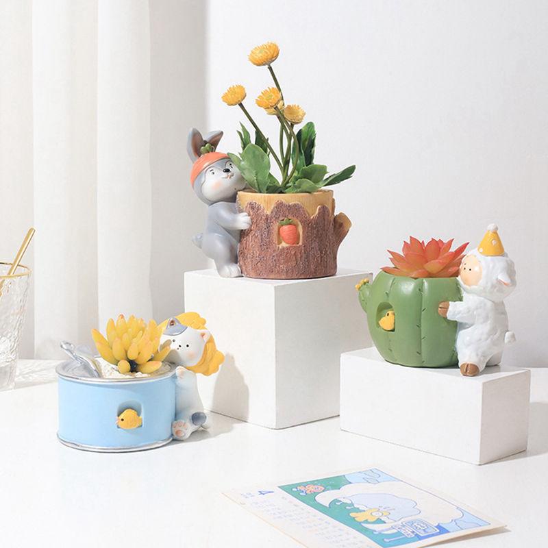 Цветочный горшок в деревенском мультяшном стиле, горшок для суккулентов из смолы, домашний декор, садовый декор, настольное хранилище, горшок для растений бонсай