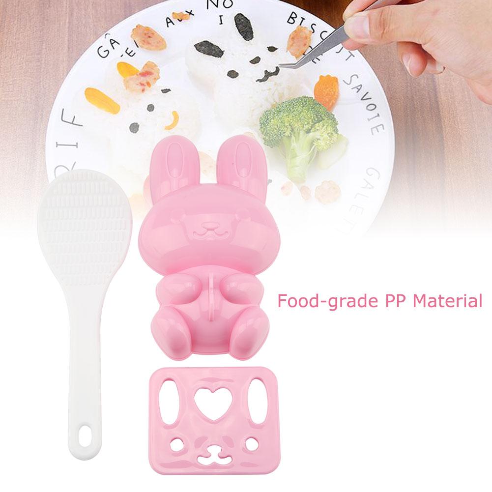 3pcs Food Grade PP Cartoon Rabbit Model Sushi Rice Mold DIY Handicraft Onigiri Make Tool(Pink)
