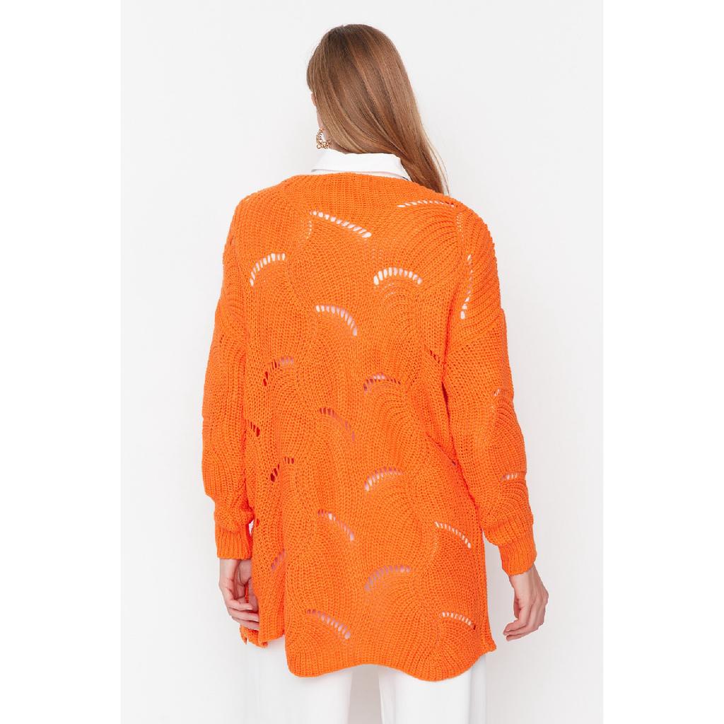 Оранжевый ажурный вязаный свитер Tctaw23ak00070