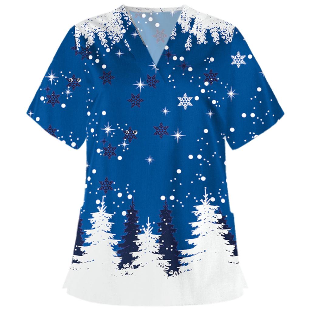 Women Short Sleeve V-neck Tops Working  Christmas Blouse