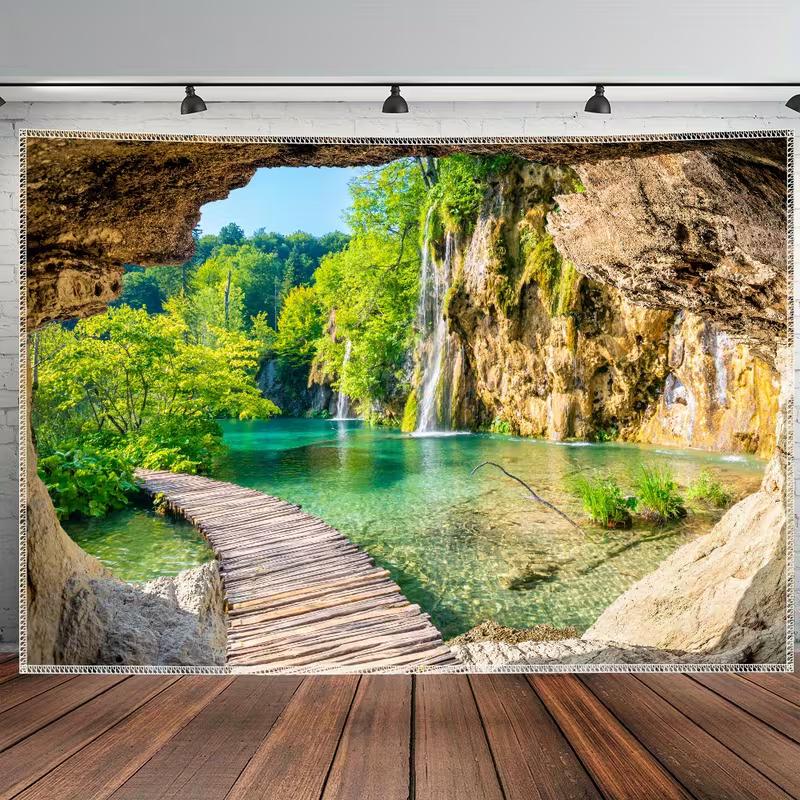 2D Waterfall Lake Backdrop for Photography & Live Streaming