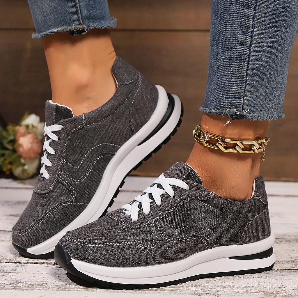 Fashion Blue Denim Platform Sneakers Women Fashion Thick Sole Lace Up Sports Shoes Woman Plus Size 43 Comfortable Casual Female Sneakers