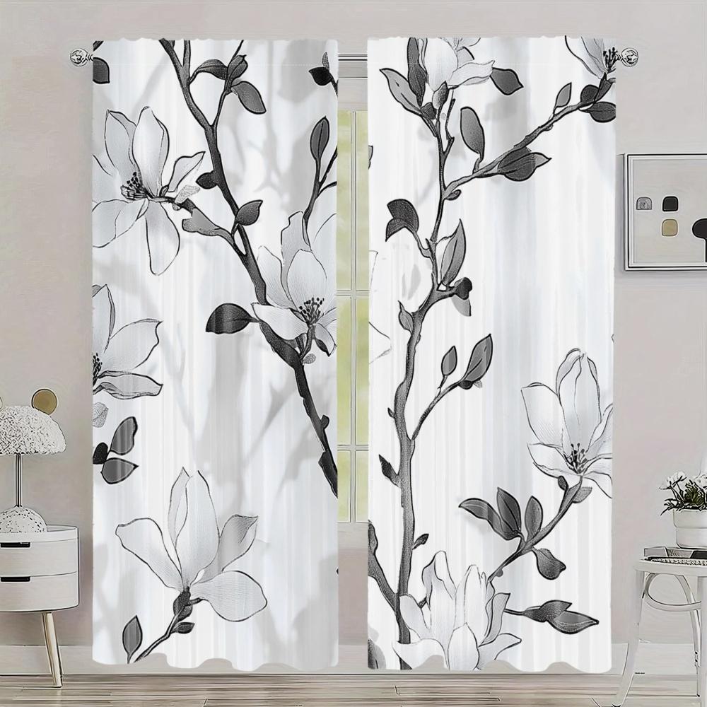 2D Плоские 35x90 дюймов*2 шт. 2 шт. Классические Блэкаут Шторы Полиэстер с Растительным Дизайном Шторы для Спальни и Гостиной Термоизолирующие