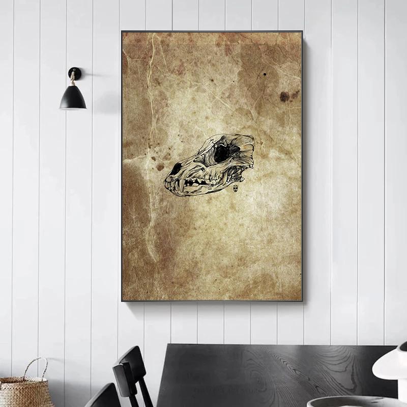 Классический Ретро Таинственный Скелет Ископаемого Динозавра Арт Постер Холст Принт Настенное Искусство Картины Гостиная Спальня Украшение Дома