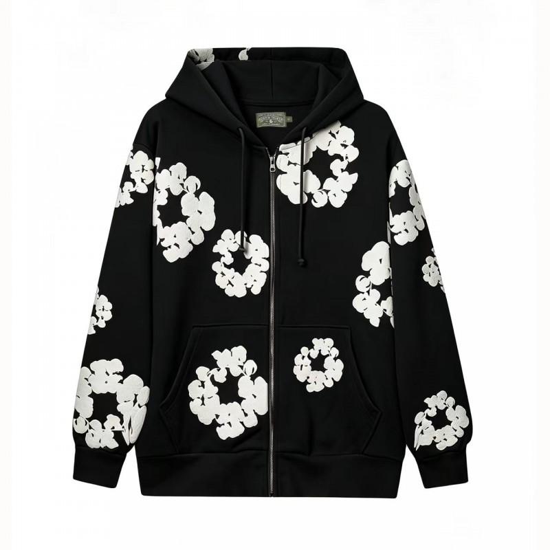 Oversized Hooded Zip-Up Sweatshirt Men Women Streetwear Long Sleeve Cotton Pullover With Printed