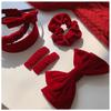 Бархатная красная заколка-бантик - Runaway Princess Fluffy Top Clip Accessories Trend осень/зима