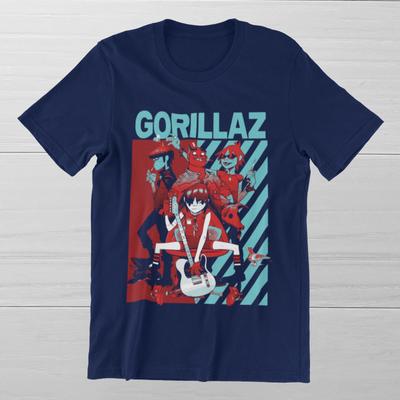 НОВЫЙ GORILLAZ Группа Короткий Рукав Хип-Хоп Рок Группа Темно-синий S-5XL Футболка BT546