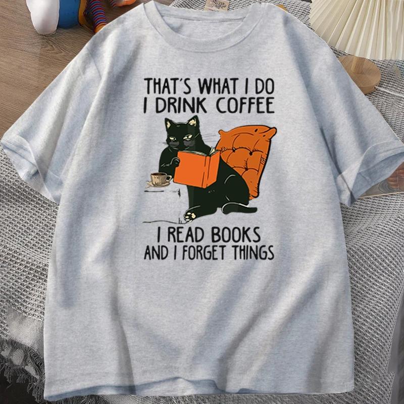 Футболка с милым котом для мужчин Футболки с принтом «Книги» и «Кофейный кот» Забавная дизайнерская хлопковая удобная мужская футболка Мужская одежда Футболки мужские