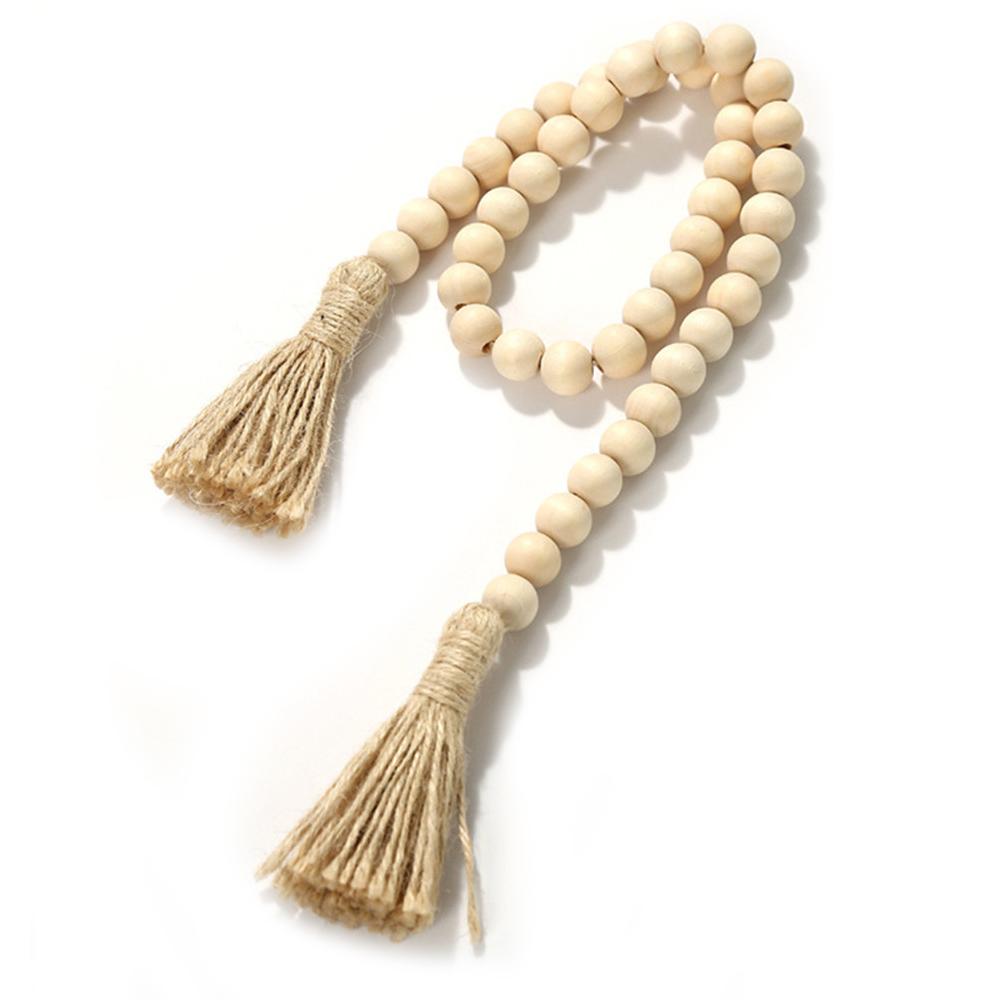 DIY Home Decor Ornament Farmhouse With Jute Rustic Tassels String Wall Hanging Wood Bead Garland