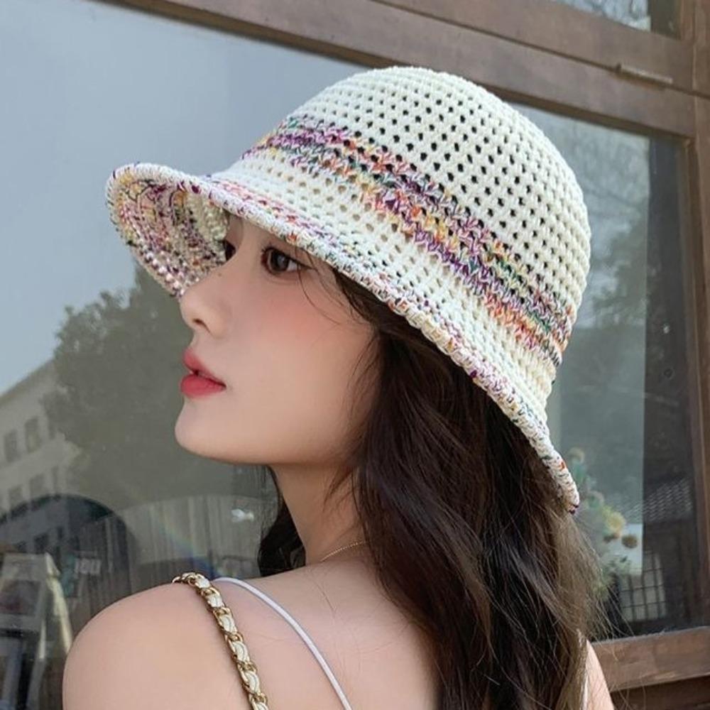 Полая вязаная пляжная шляпа от солнца, плетеная соломенная шляпа, модная шляпа рыбака для женщин