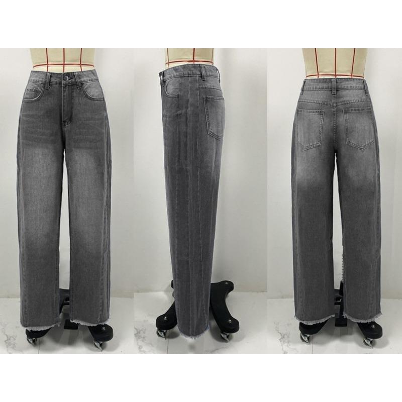 Модные прямые джинсы с кисточками, женские джинсовые брюки с высокой талией и карманами на пуговицах, женские повседневные свободные широкие брюки, новинка 2025 года